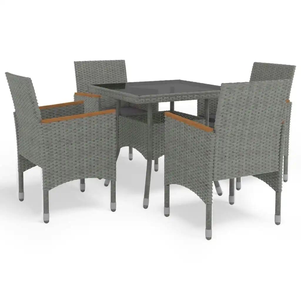 5 Piece Garden Dining Set Grey Poly Rattan and Acacia Wood 3058325