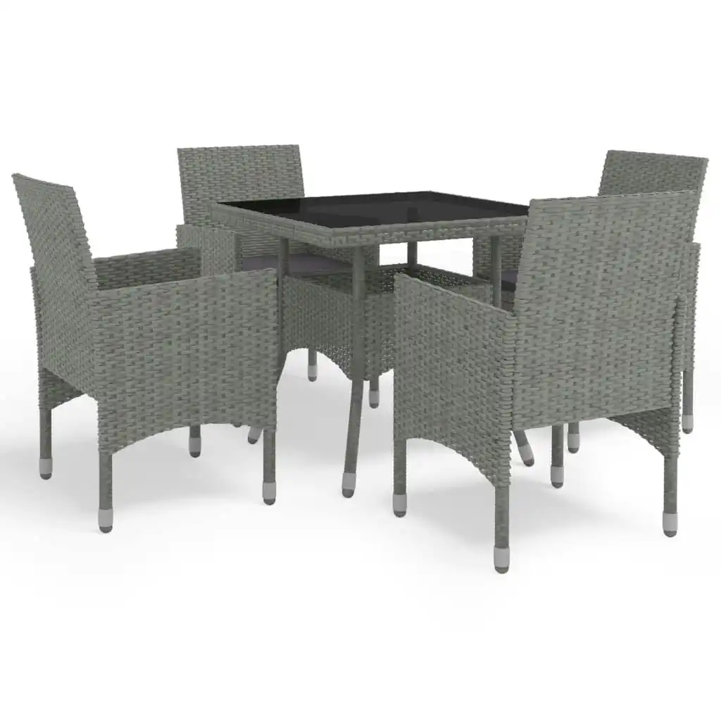 5 Piece Garden Dining Set Grey Poly Rattan and Glass 3058319