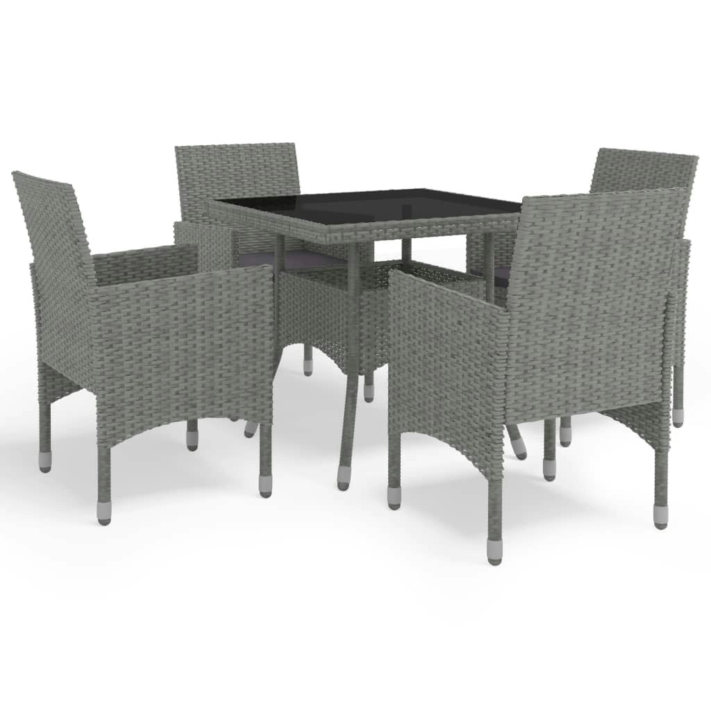 5 Piece Garden Dining Set Grey Poly Rattan and Glass 3058319