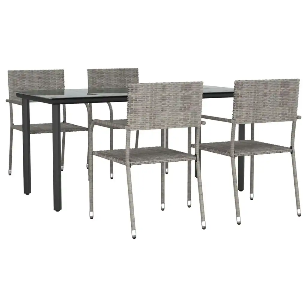 5 Piece Garden Dining Set Grey and Black Poly Rattan and Steel 3203300