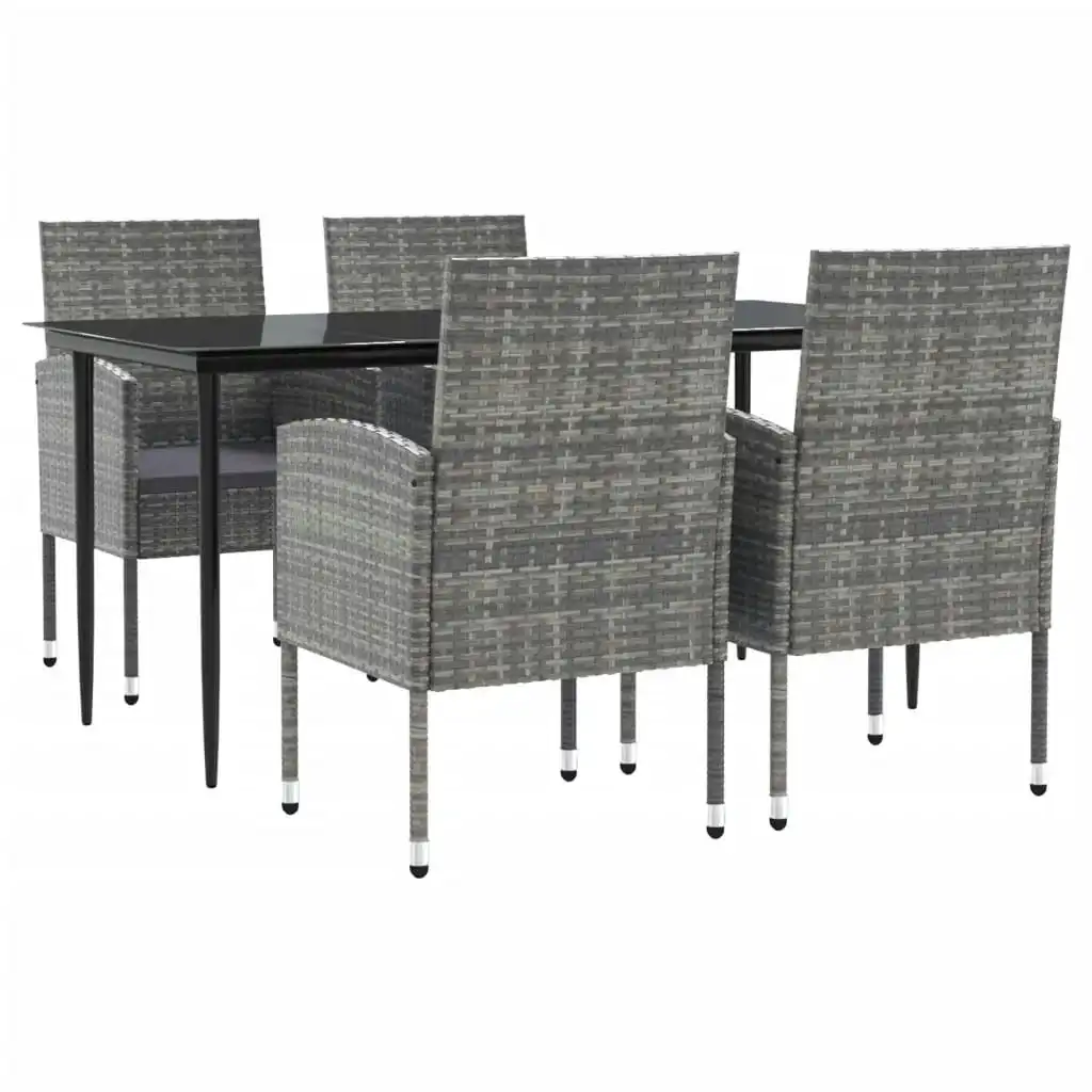 5 Piece Garden Dining Set Grey and Black Poly Rattan and Steel 3203324