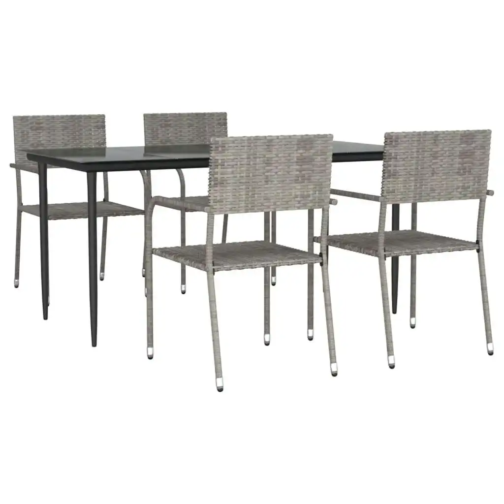 5 Piece Garden Dining Set Grey Poly Rattan 3156762