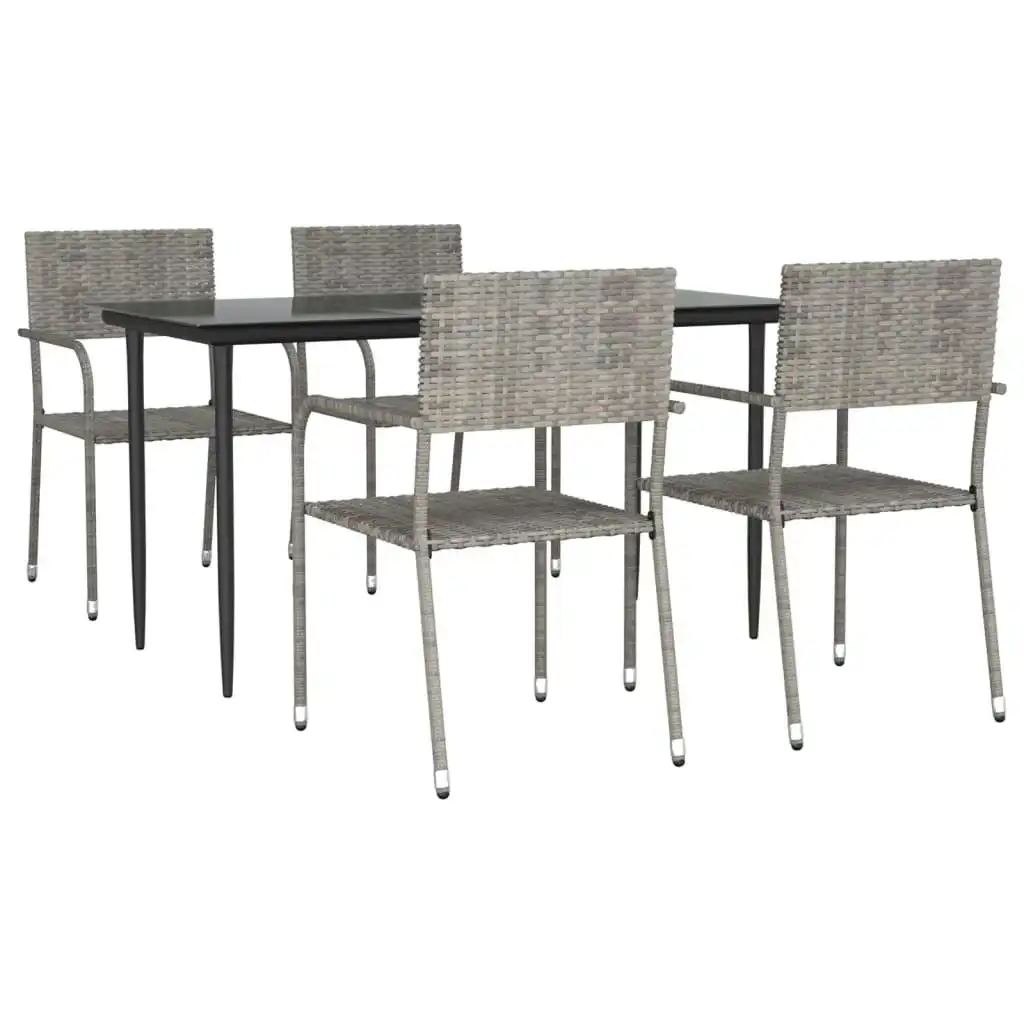 5 Piece Garden Dining Set Grey and Black Poly Rattan and Steel 3203290