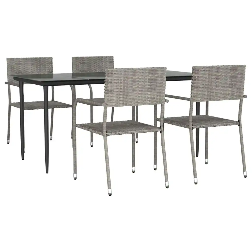 5 Piece Garden Dining Set Grey and Black Poly Rattan and Steel 3203292