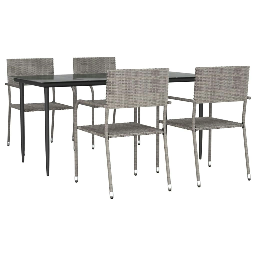 5 Piece Garden Dining Set Grey and Black Poly Rattan and Steel 3203292