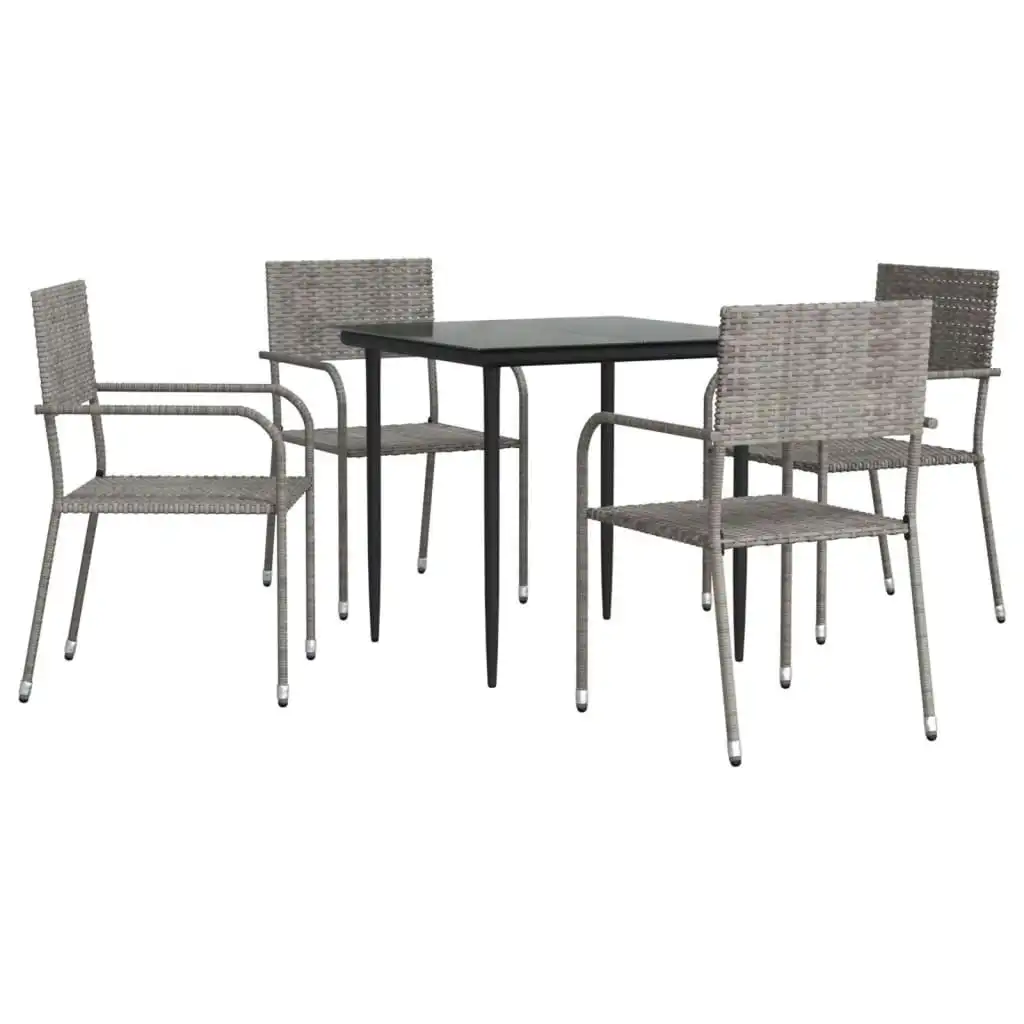 5 Piece Garden Dining Set Grey and Black Poly Rattan and Steel 3203289