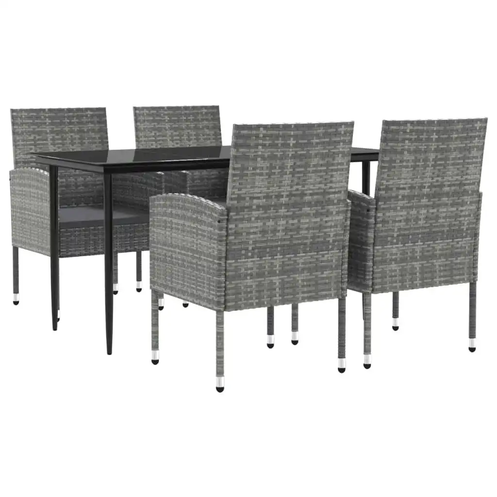 5 Piece Garden Dining Set Grey and Black Poly Rattan and Steel 3203322