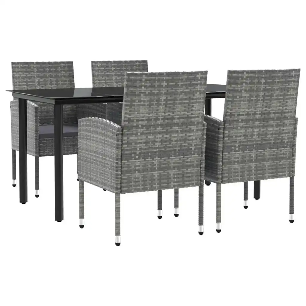 5 Piece Garden Dining Set Grey and Black Poly Rattan and Steel 3203332