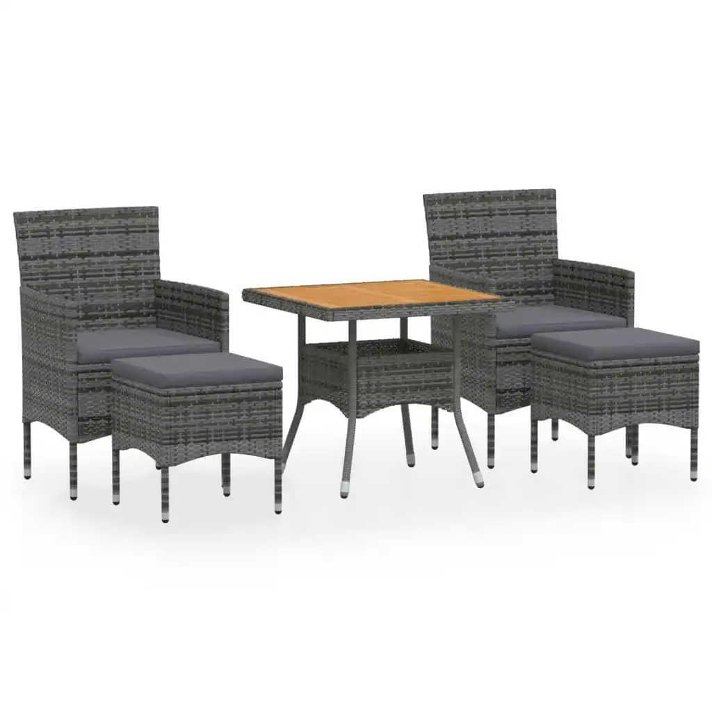 5 Piece Garden Dining Set Poly Rattan & Solid Acacia Wood Grey 3058333