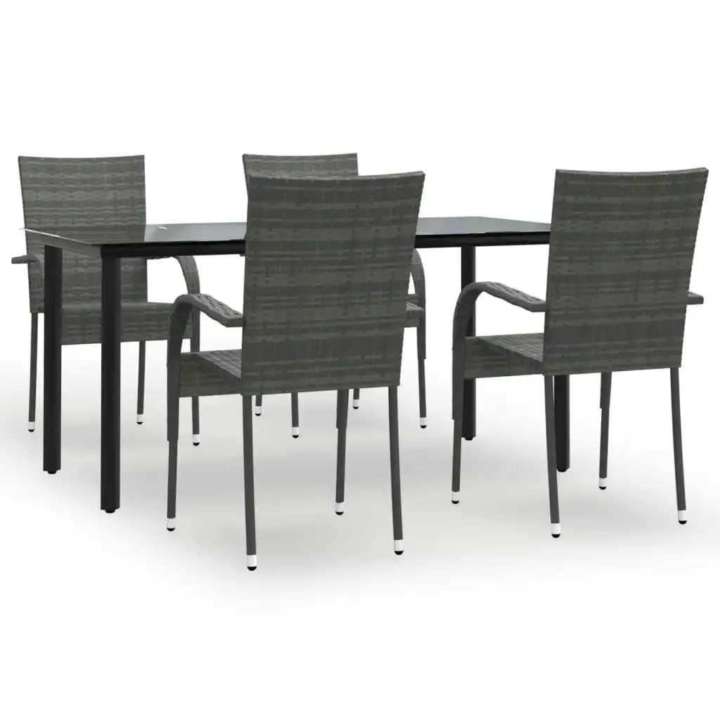 5 Piece Garden Dining Set Grey Poly Rattan 3156664