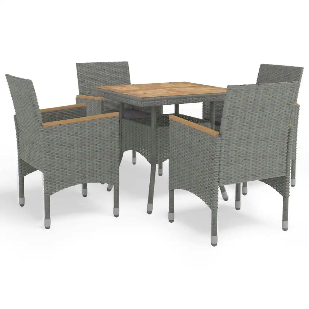 5 Piece Garden Dining Set Grey Poly Rattan and Acacia Wood 3058327