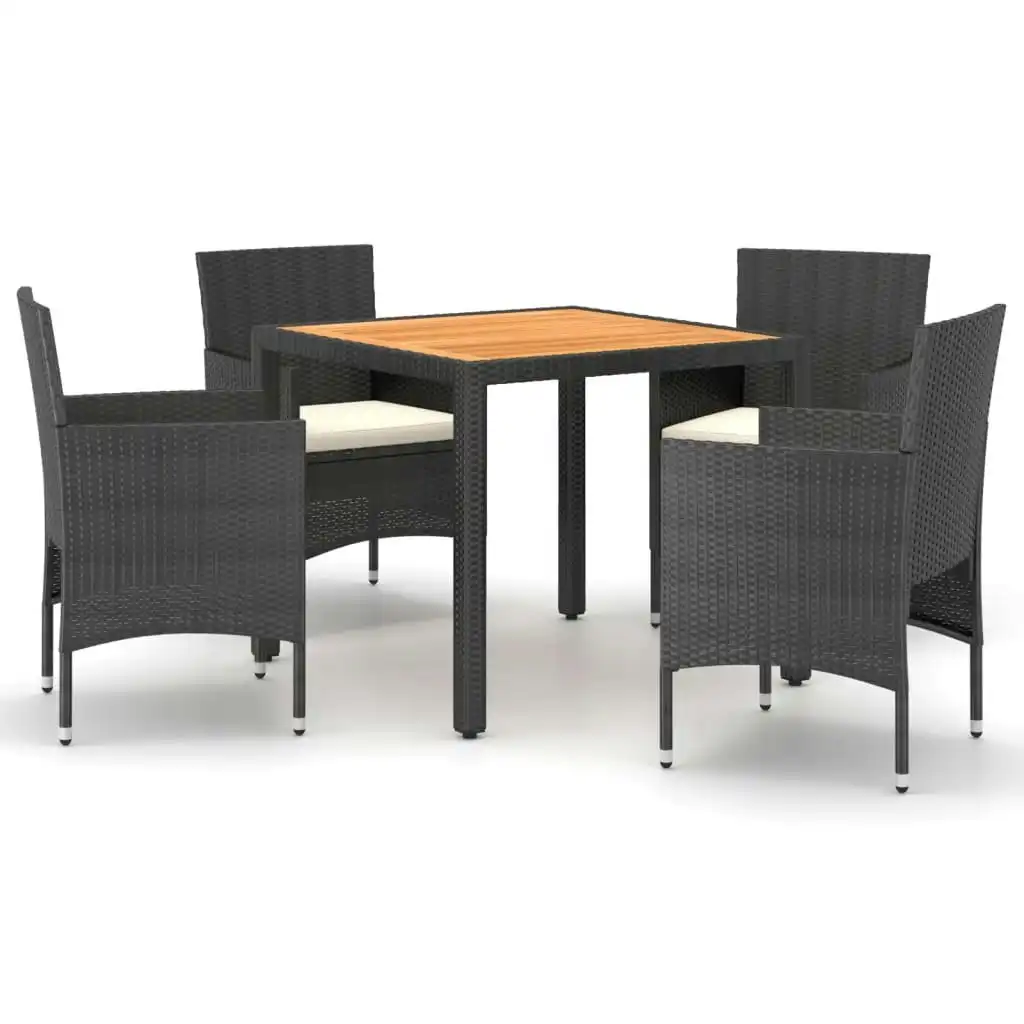 5 Piece Garden Dining Set Poly Rattan & Solid Acacia Wood Black 3058412