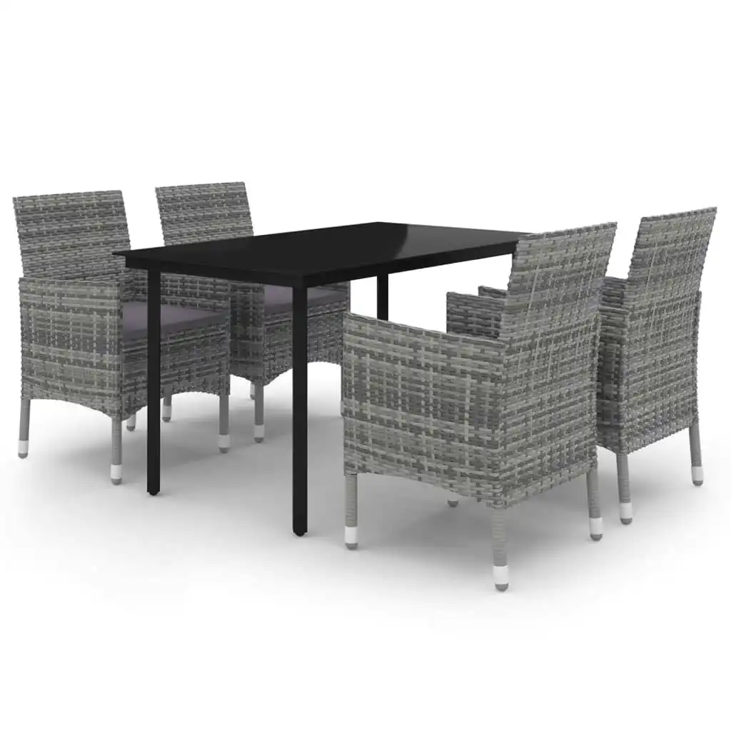 5 Piece Garden Dining Set Poly Rattan and Glass 3099693