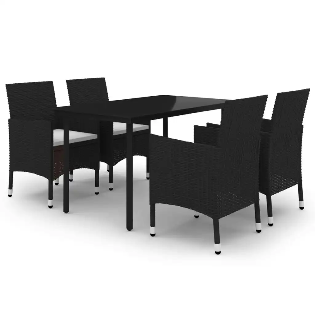 5 Piece Garden Dining Set Poly Rattan and Glass 3099681