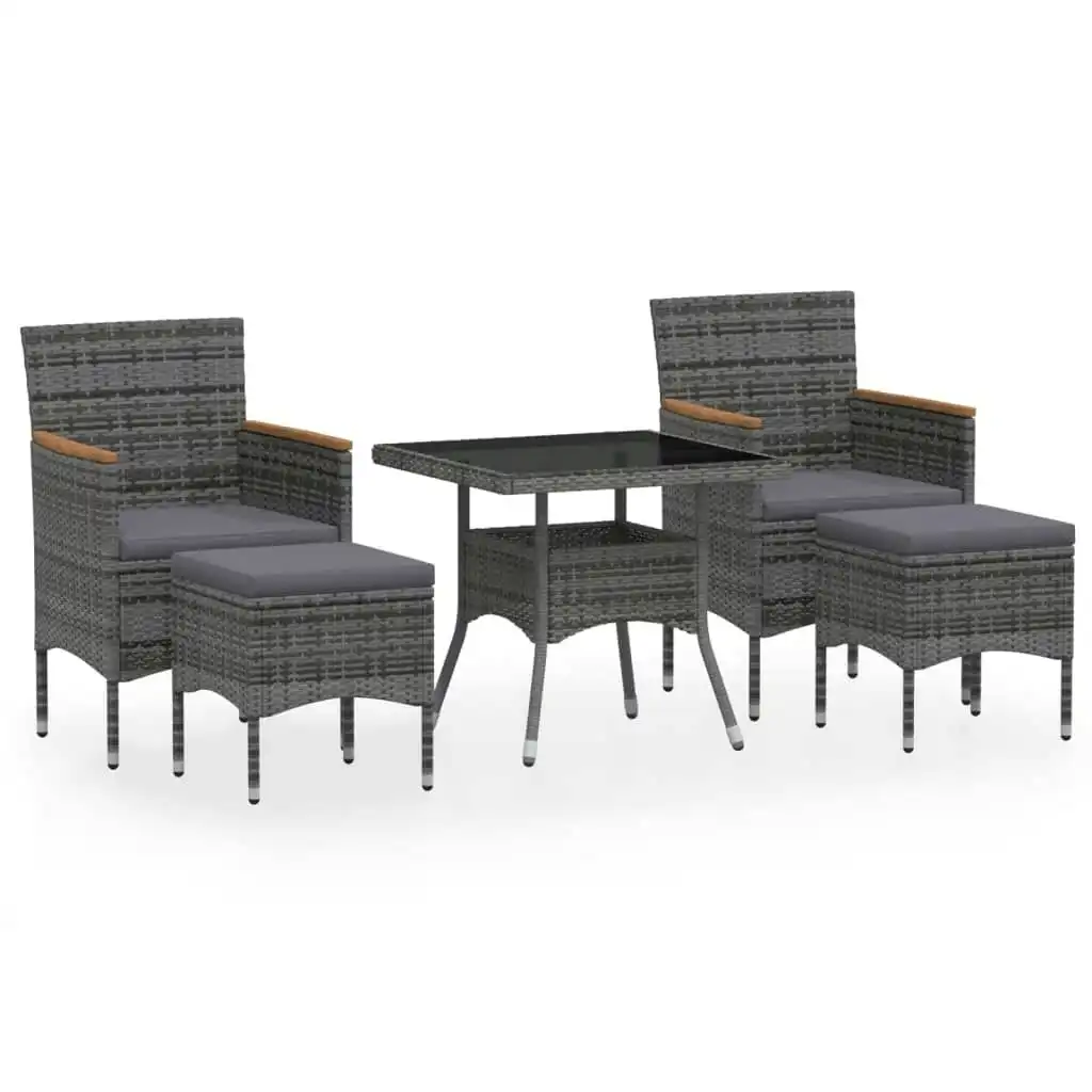 5 Piece Garden Dining Set Poly Rattan and Tempered Glass Grey 3058335