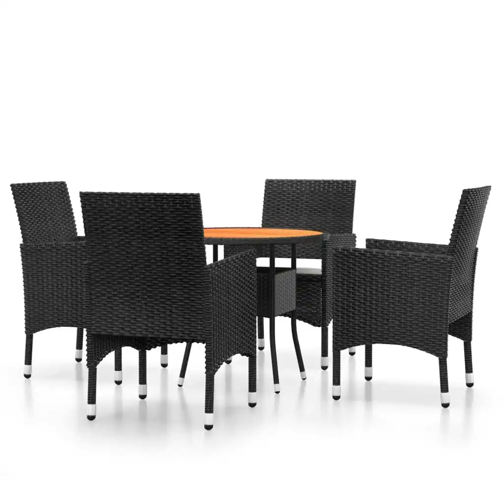 5 Piece Garden Dining Set Poly Rattan Black 3058492