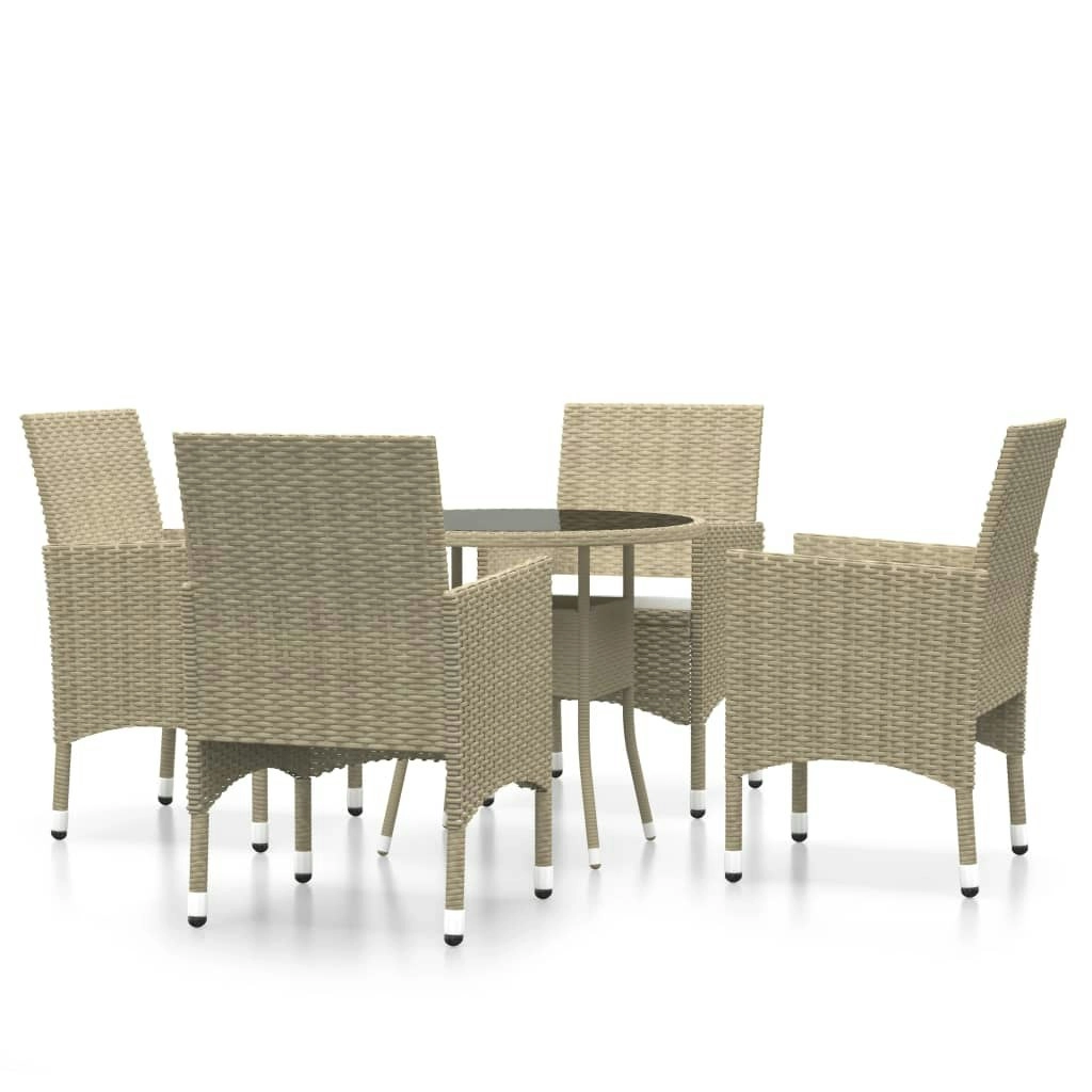 5 Piece Garden Dining Set Poly Rattan Beige 3058490