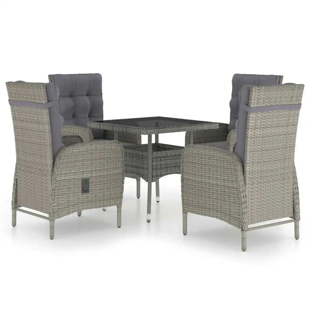 5 Piece Garden Dining Set Poly Rattan and Glass Grey 3058524