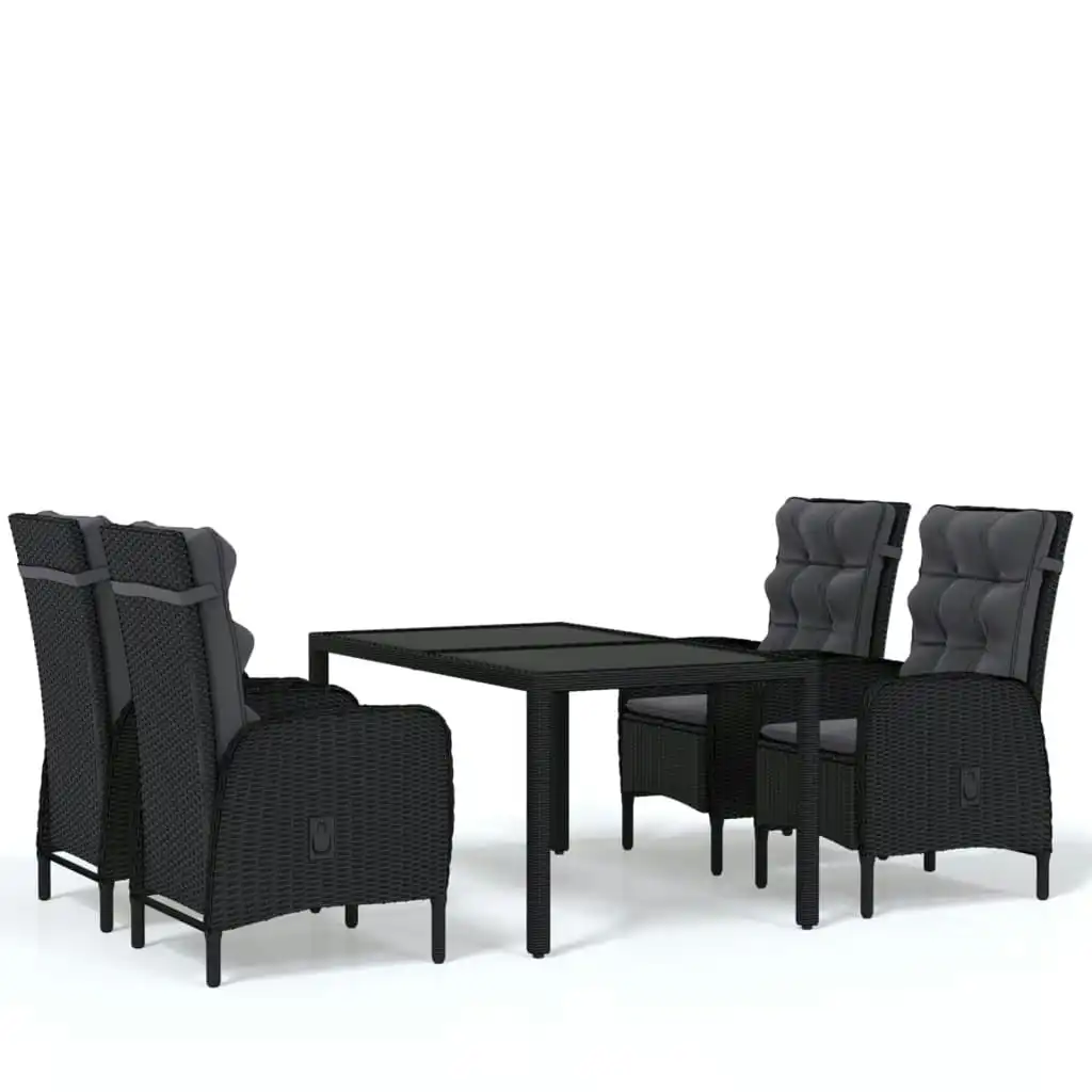 5 Piece Garden Dining Set Poly Rattan Black 3058514