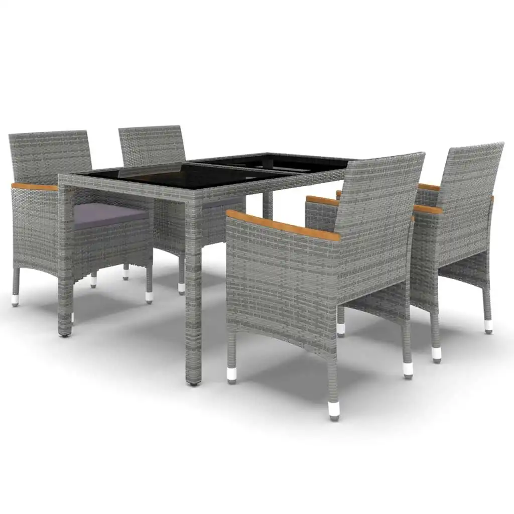 5 Piece Garden Dining Set Poly Rattan and Tempered Glass Grey 3058425