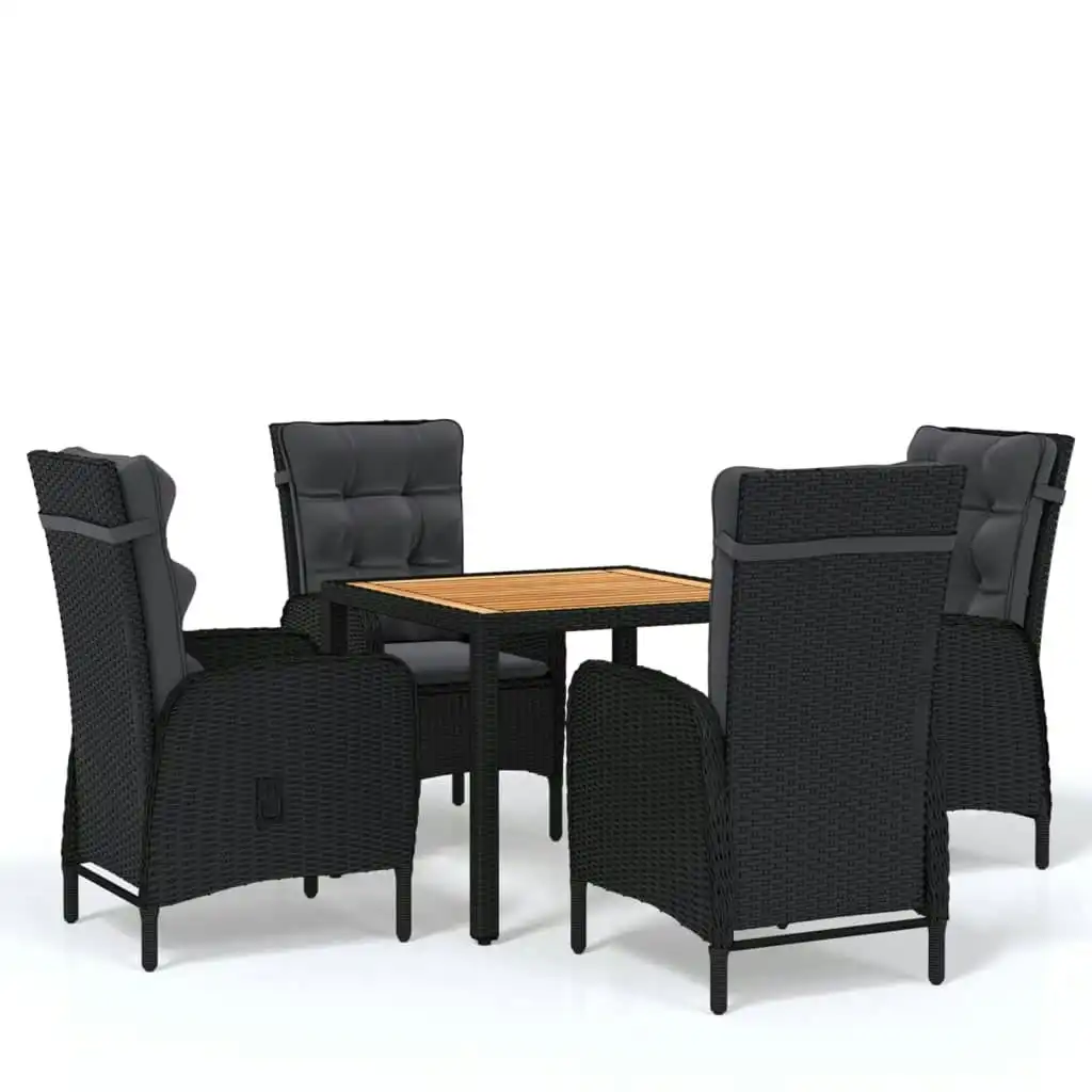 5 Piece Garden Dining Set Poly Rattan Black 3058513