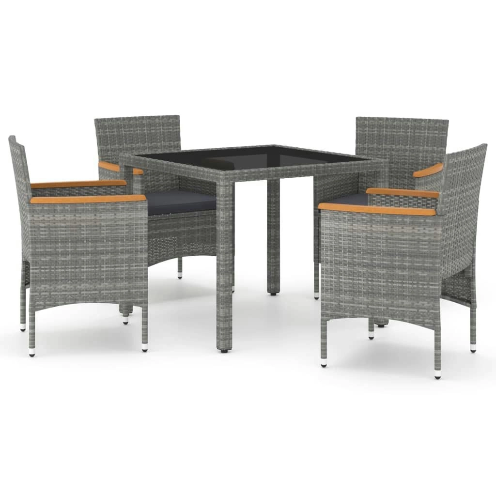 5 Piece Garden Dining Set Poly Rattan and Tempered Glass Grey 3058415