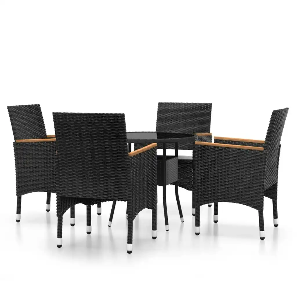 5 Piece Garden Dining Set Poly Rattan Black 3058494