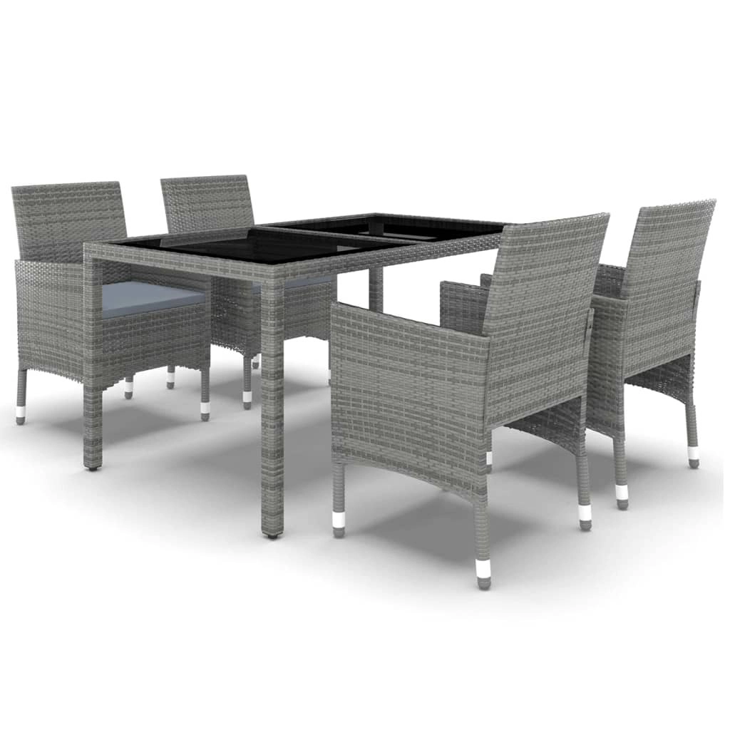 5 Piece Garden Dining Set Poly Rattan and Tempered Glass Grey 3058419