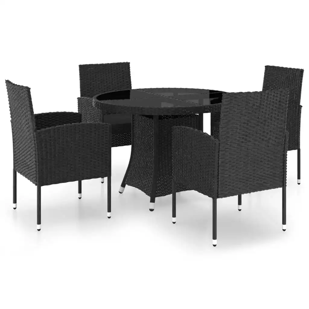 5 Piece Garden Dining Set Poly Rattan Black 3059429