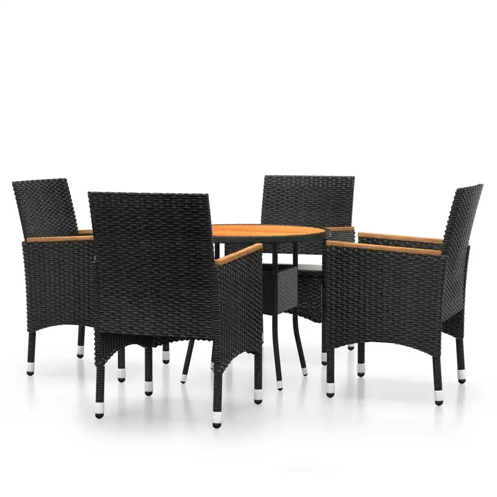 5 Piece Garden Dining Set Poly Rattan Black 3058496