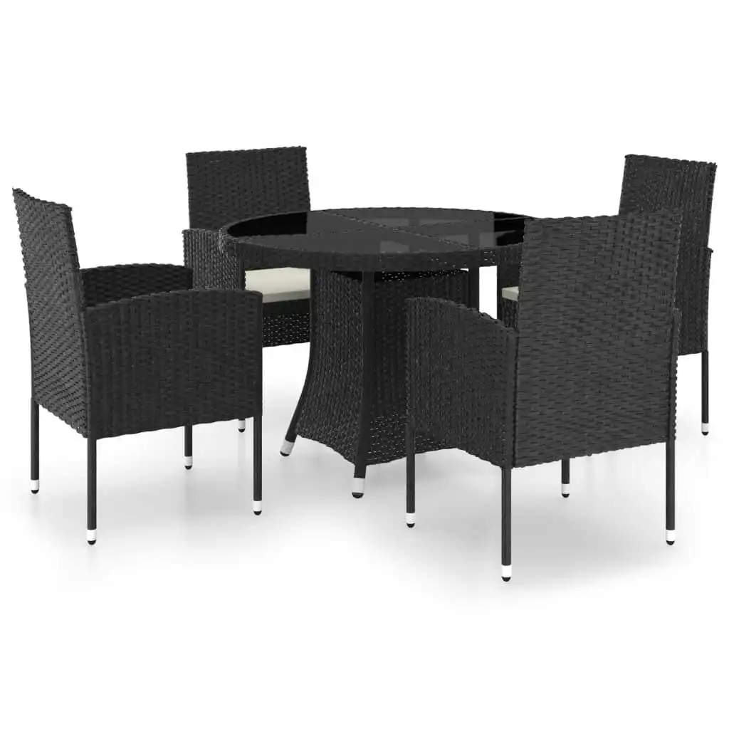 5 Piece Garden Dining Set Poly Rattan Black 3059428