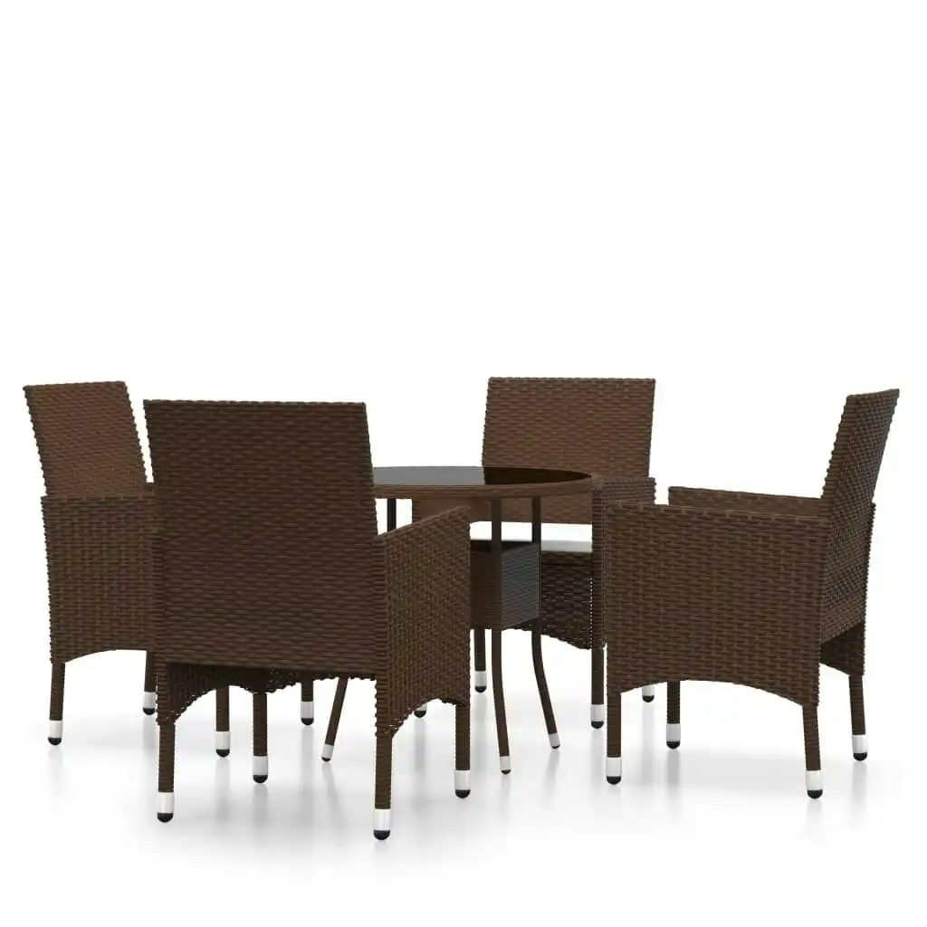 5 Piece Garden Dining Set Poly Rattan Brown 3058491