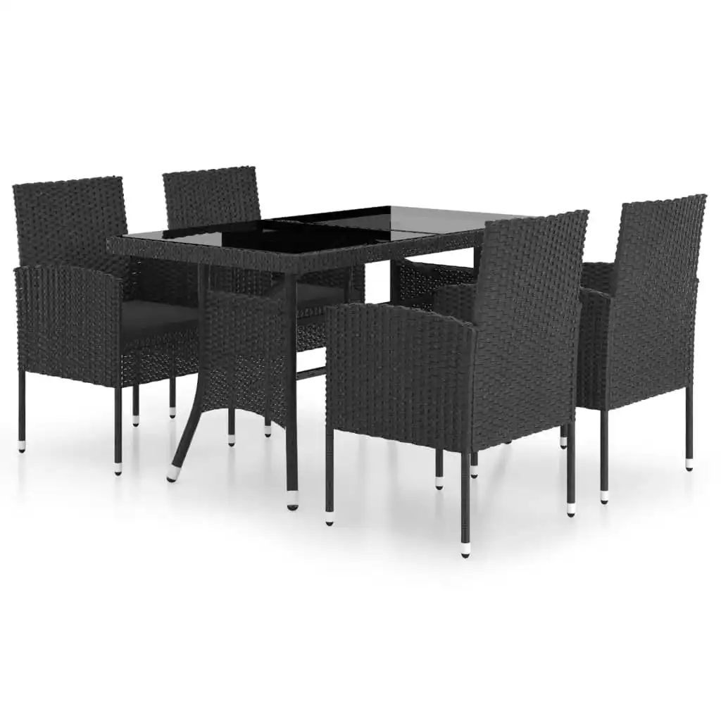 5 Piece Garden Dining Set Poly Rattan Black 3059417