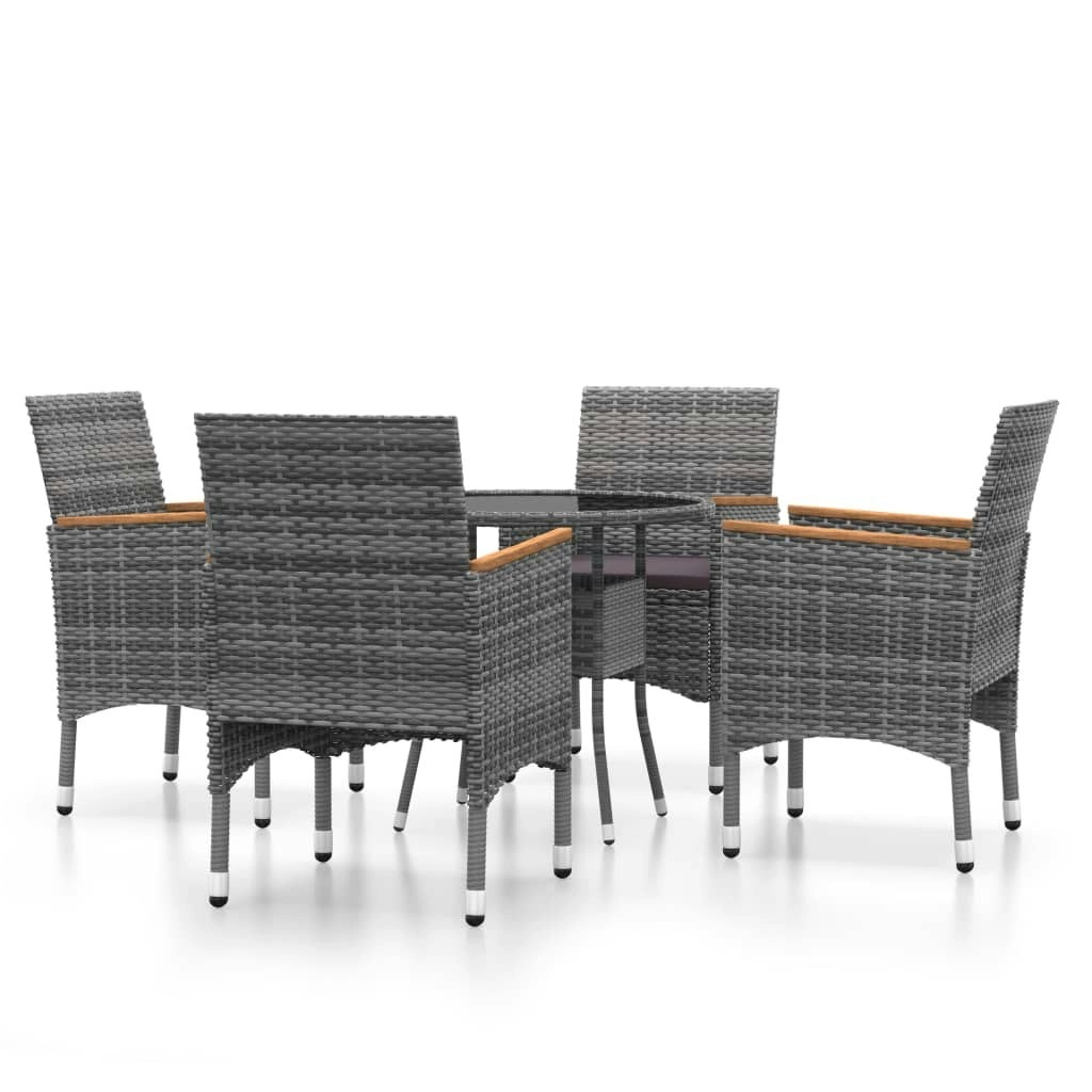 5 Piece Garden Dining Set Poly Rattan Grey 3058495