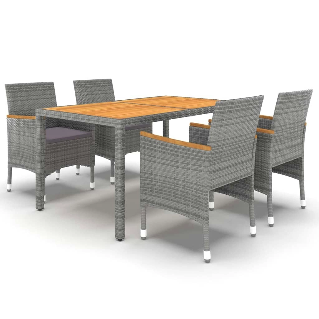 5 Piece Garden Dining Set Poly Rattan Grey 3058427