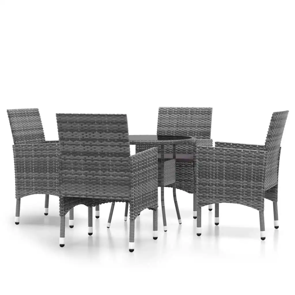 5 Piece Garden Dining Set Poly Rattan Grey 3058489