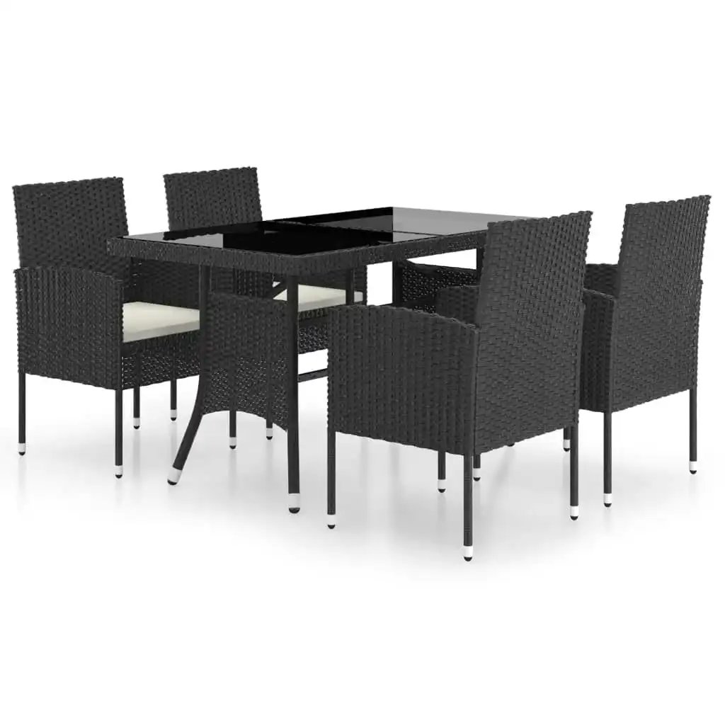 5 Piece Garden Dining Set Poly Rattan Black 3059416