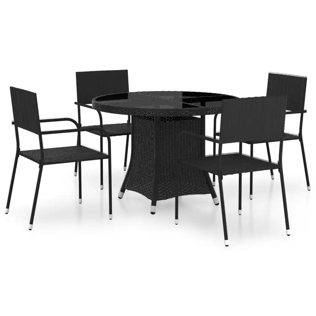 5 Piece Garden Dining Set Poly Rattan Black 3059452