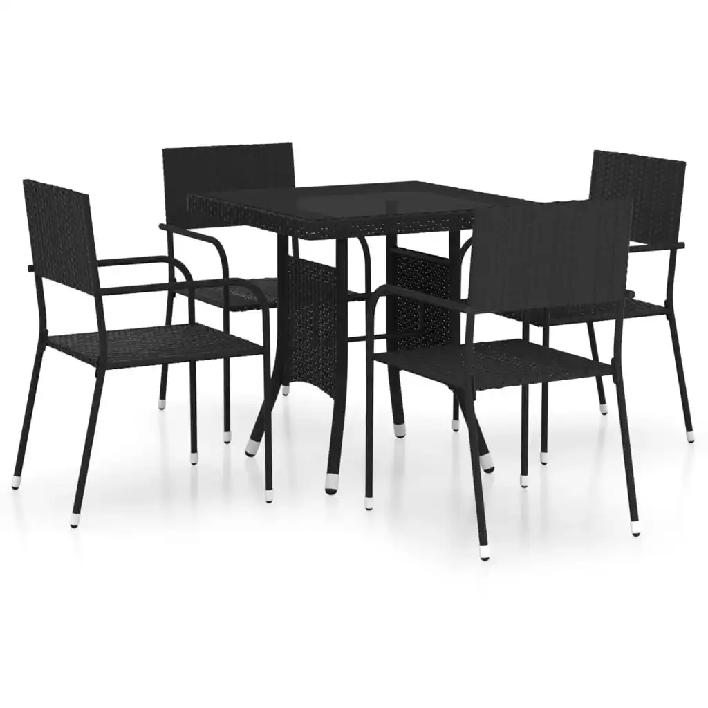 5 Piece Garden Dining Set Poly Rattan Black 3059442