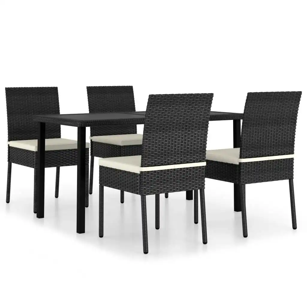 5 Piece Garden Dining Set Poly Rattan Black 3065695