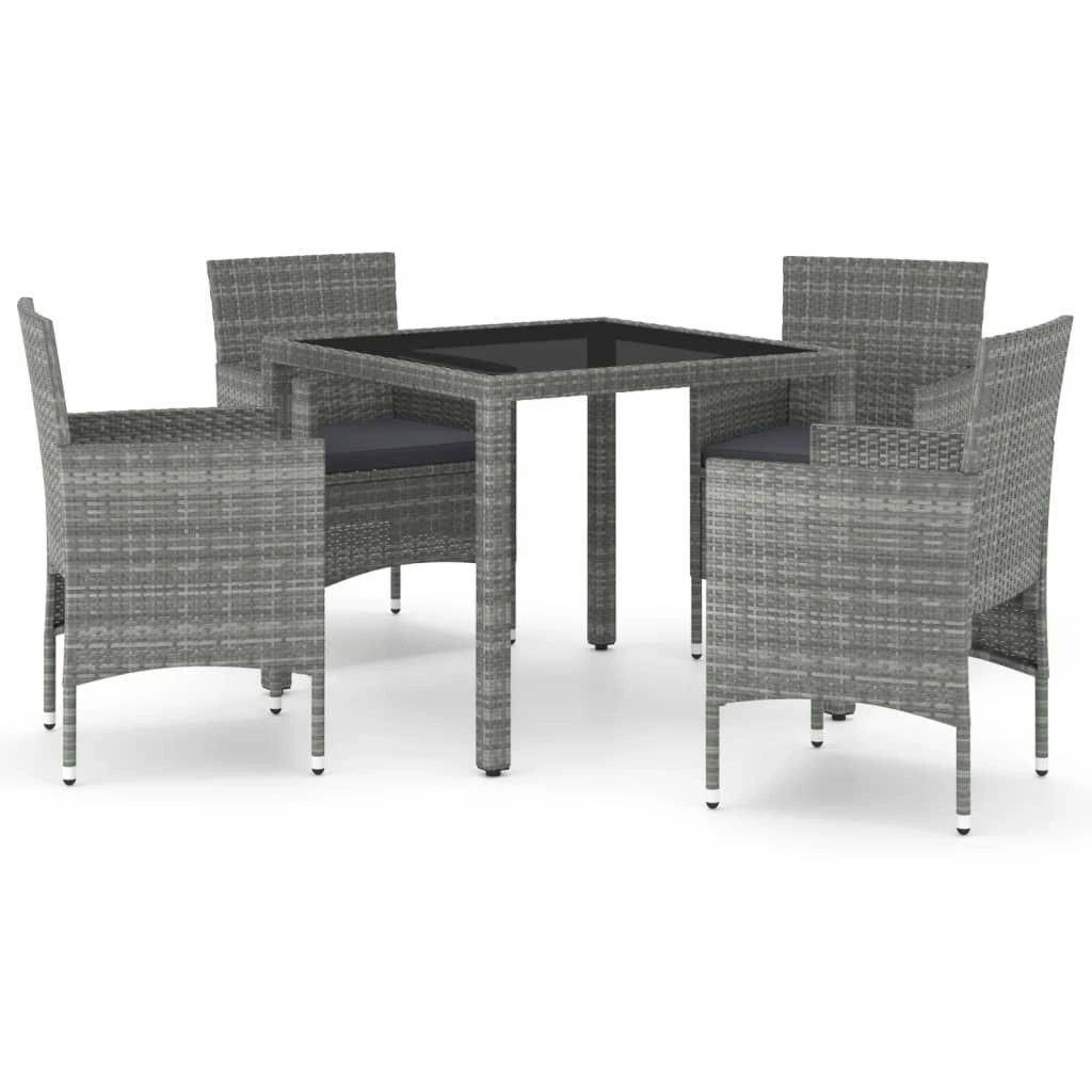 5 Piece Garden Dining Set Poly Rattan and Tempered Glass Grey 3058409