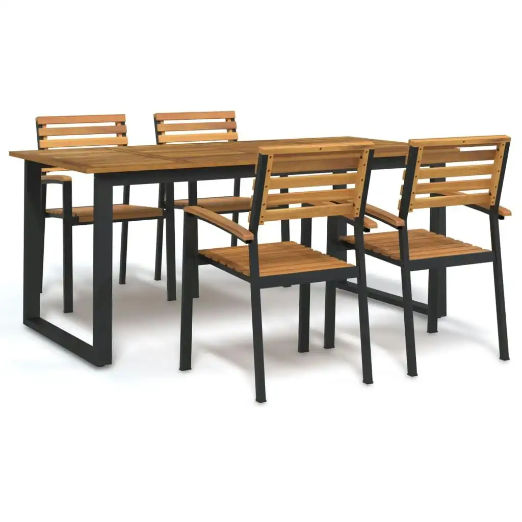 5 Piece Garden Dining Set Solid Wood Acacia and Metal 3155402