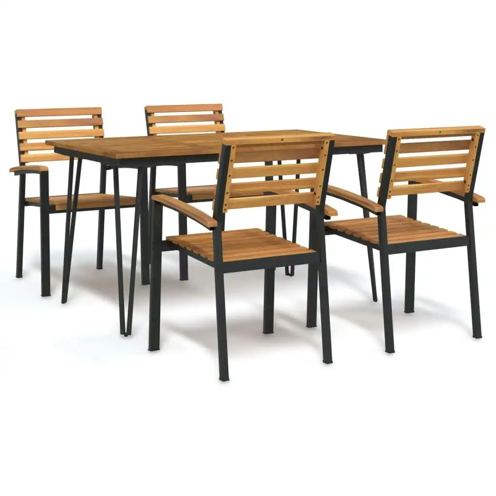 5 Piece Garden Dining Set Solid Wood Acacia and Metal 3155414