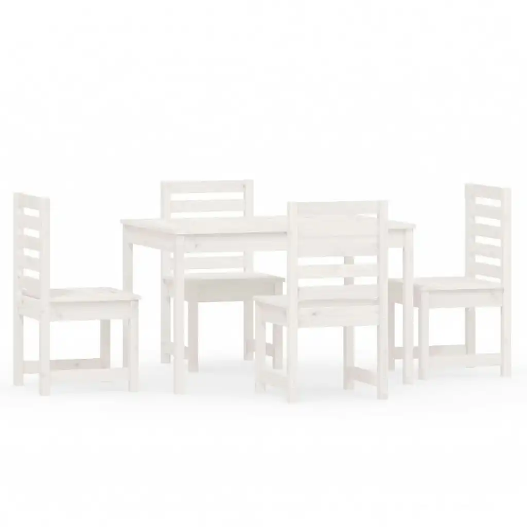 5 Piece Garden Dining Set White Solid Wood Pine 3154684