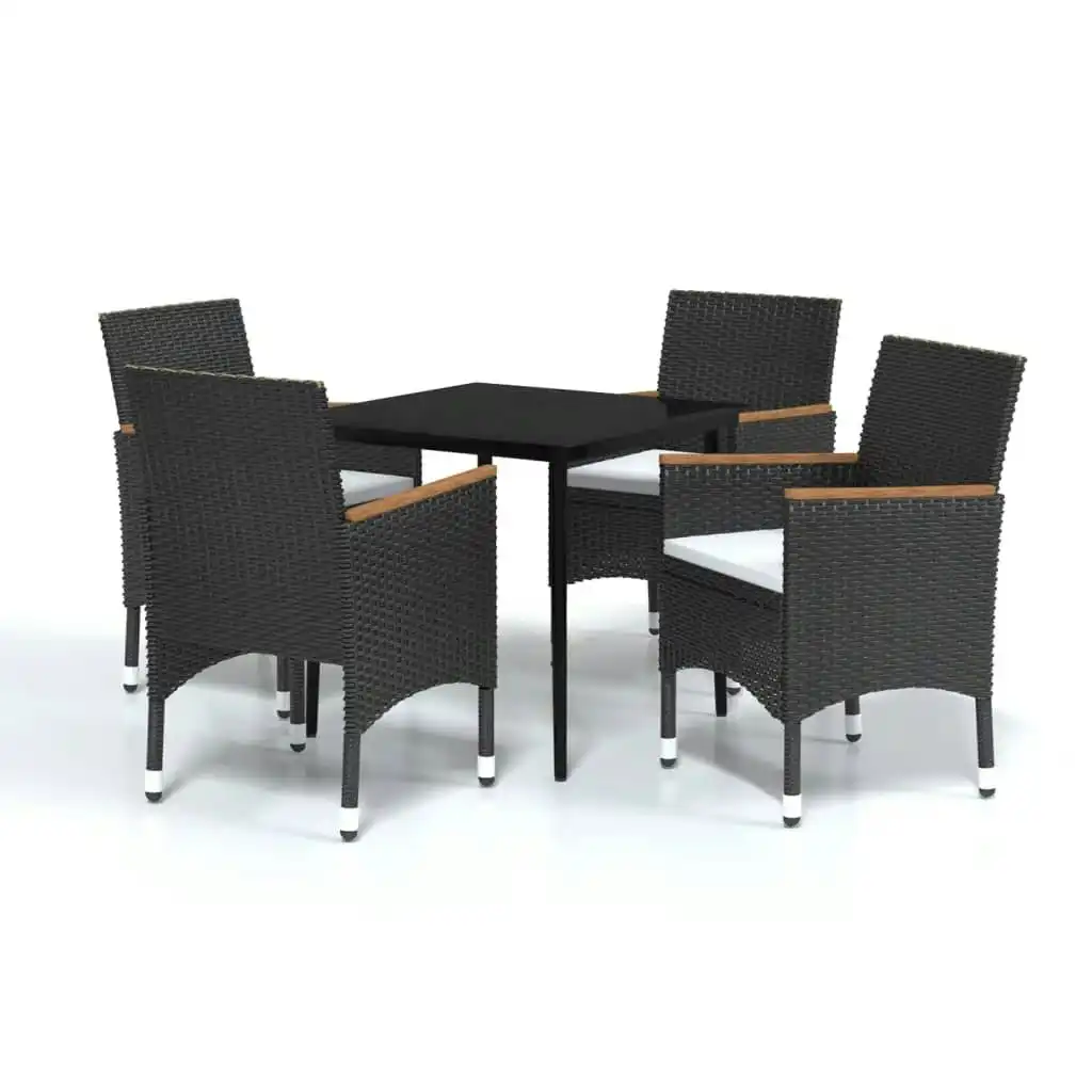 5 Piece Garden Dining Set with Cushions Black 3099342