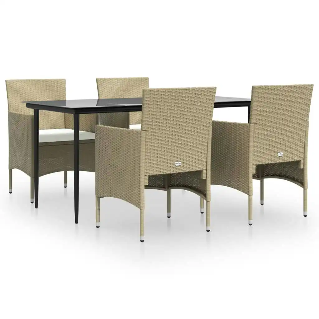 5 Piece Garden Dining Set with Cushions Beige and Black 3156624