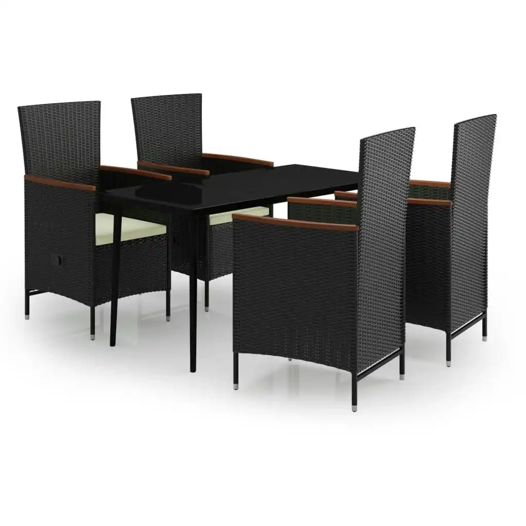 5 Piece Garden Dining Set with Cushions Black 3099445