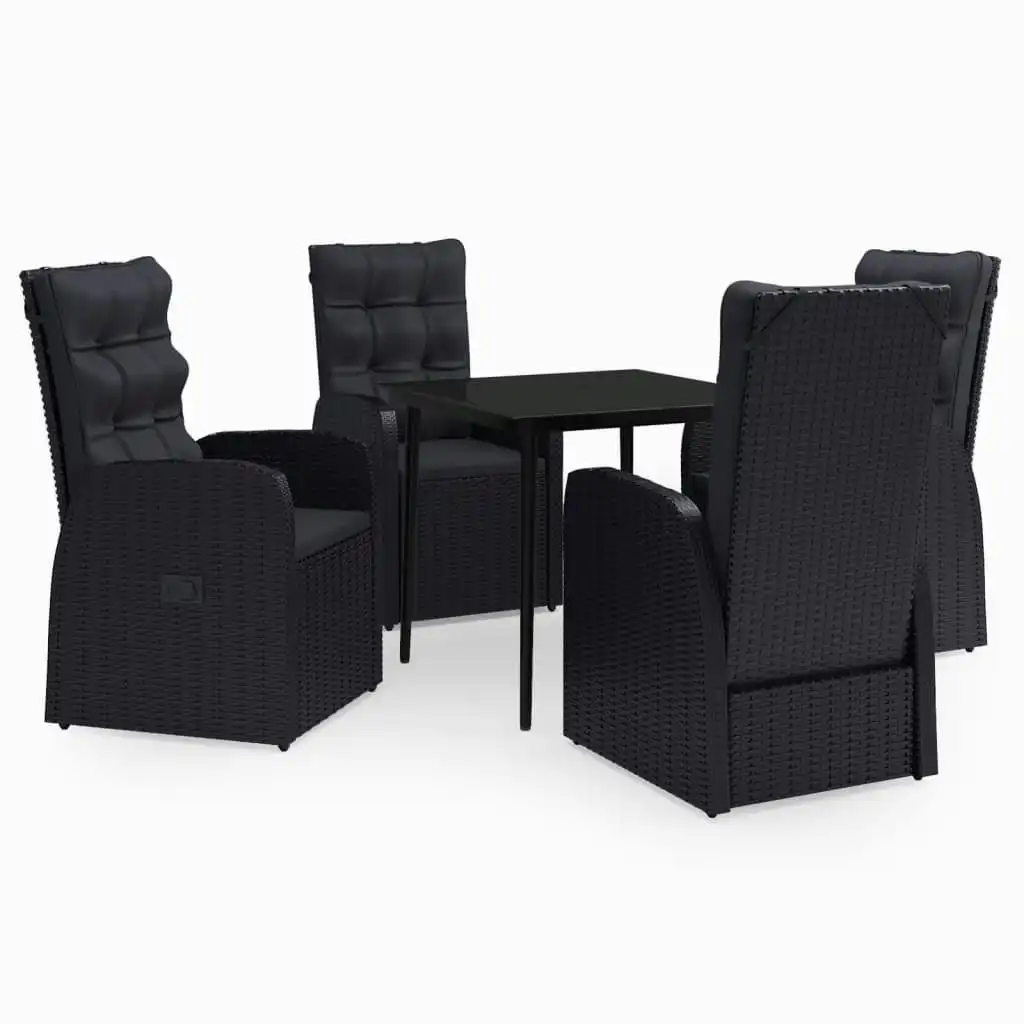 5 Piece Garden Dining Set with Cushions Black 3099492