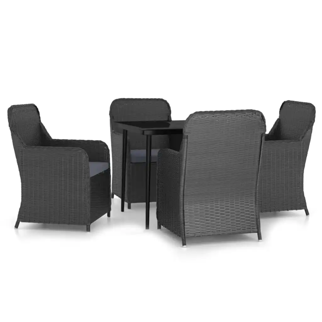 5 Piece Garden Dining Set with Cushions Black 3099542