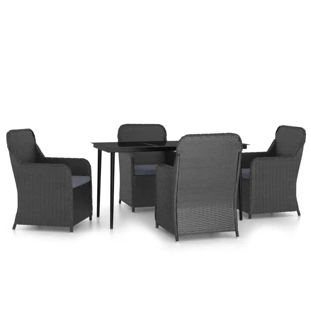 5 Piece Garden Dining Set with Cushions Black 3099543